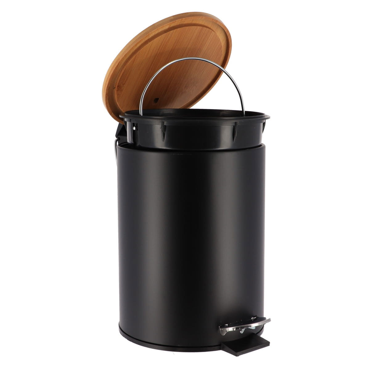 Balde preto soft close em metal e bambu, , large