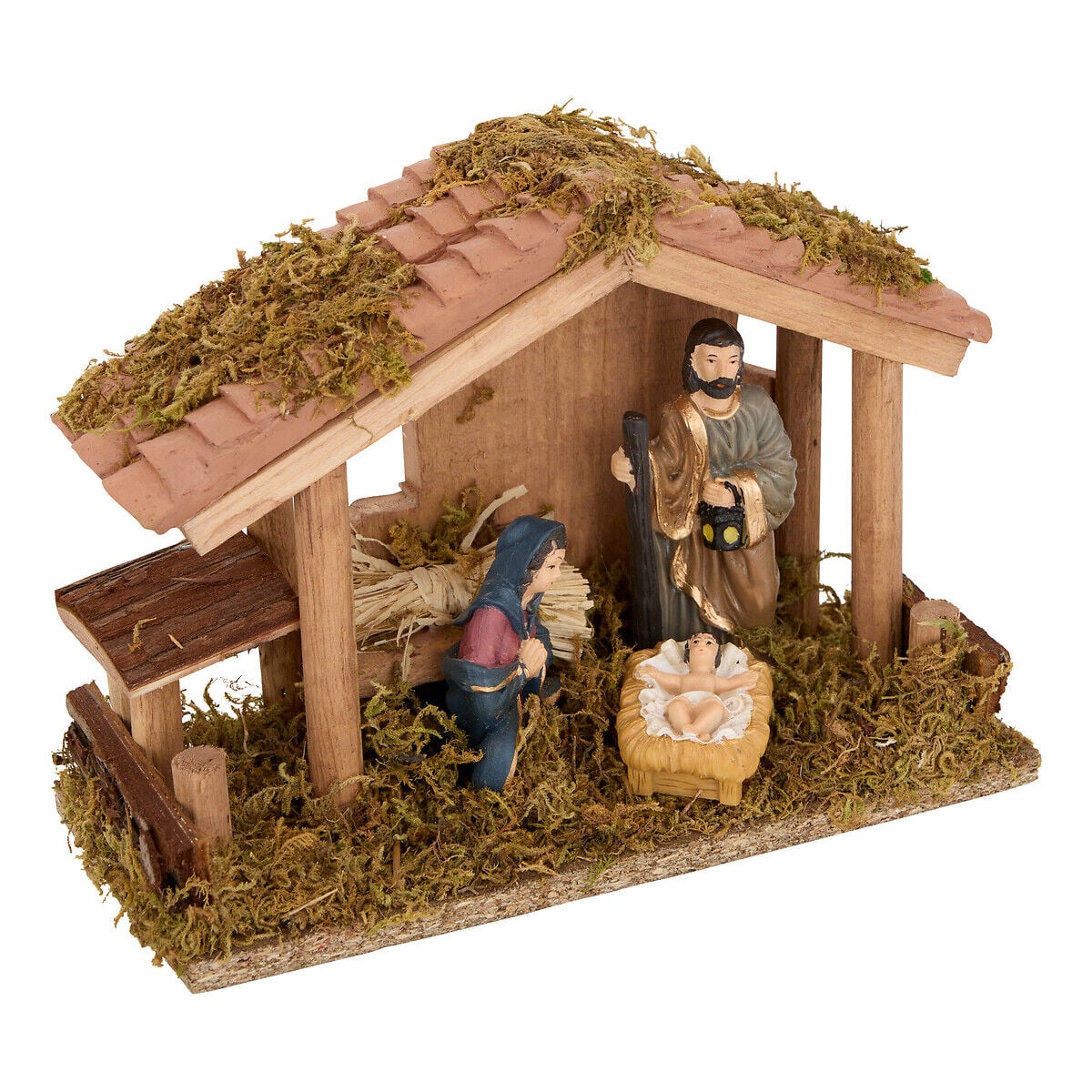 Presépio com cabana e 3 figuras 20x9x15cm, , large