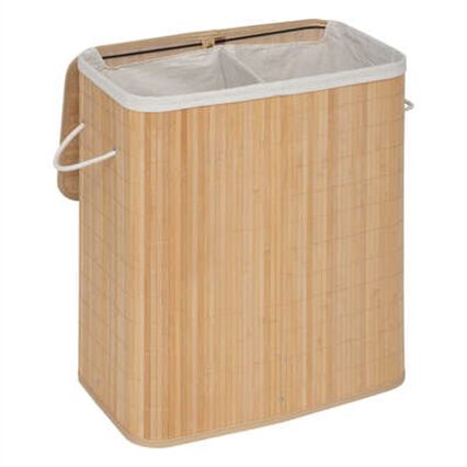 Cesto de roupa wc em bambu com tecido duplo, , large