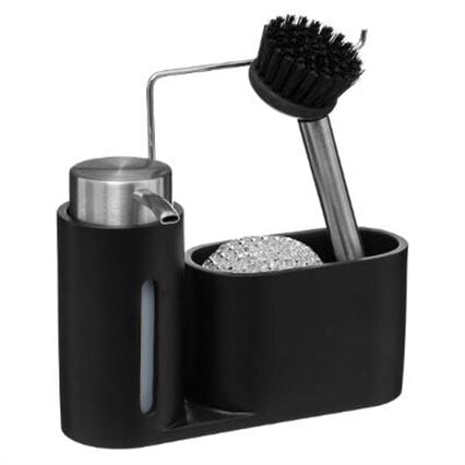 Doseador preto para detergente com esponja e escova, , large