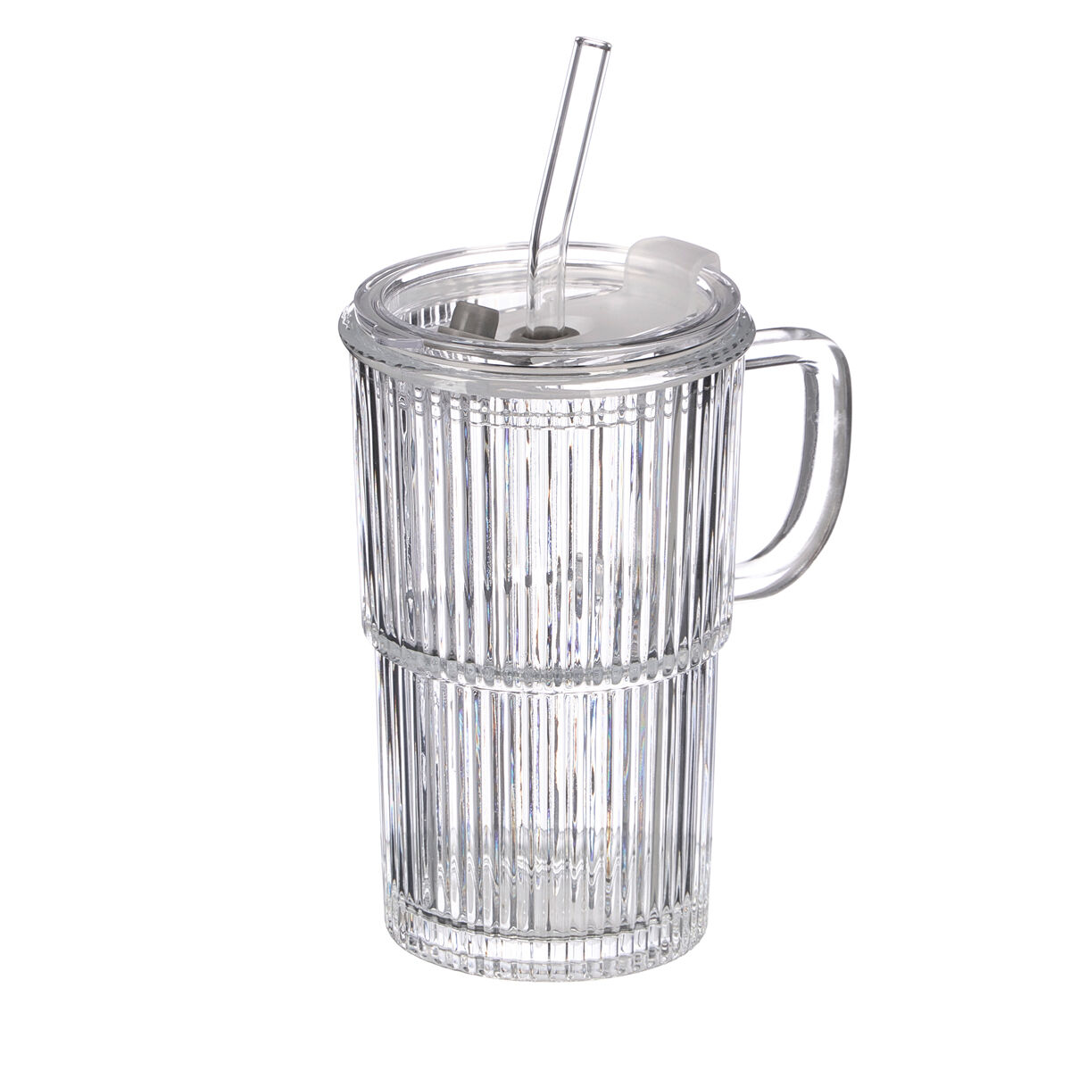 Copo de vidro com tampa e palhinha 430ml, , large