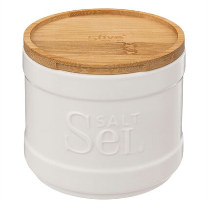 Caixa para sal NATUREO branca com tampa em bambu, , large
