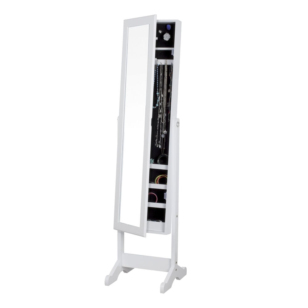 Espelho de chão com móvel de bijuteria branco 145cm, , large