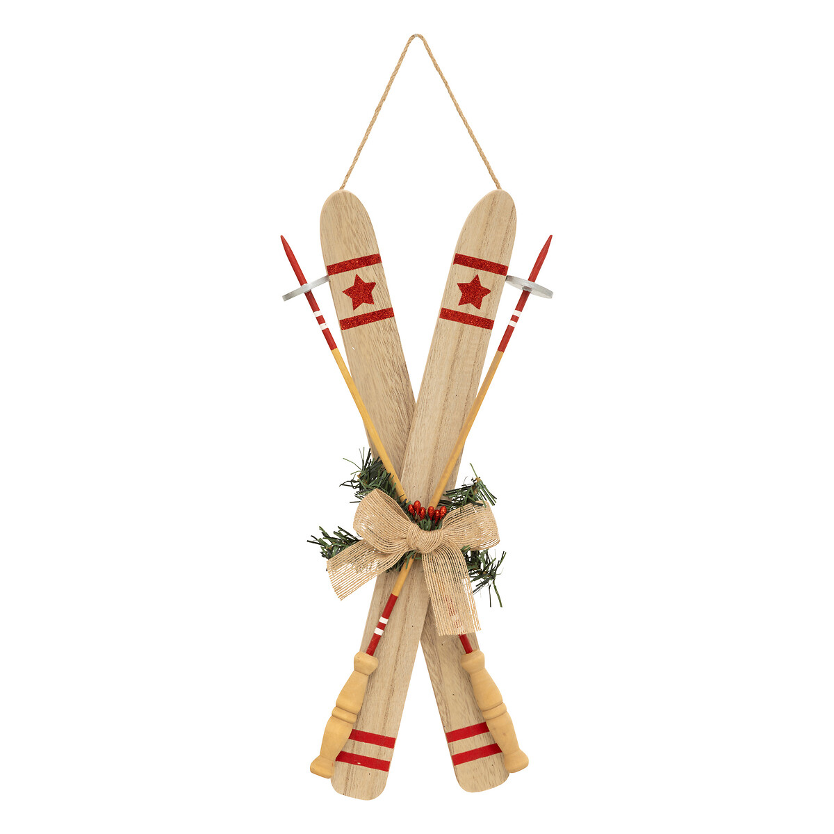 Adorno navideño de esquí con lazo de yute 45cm 