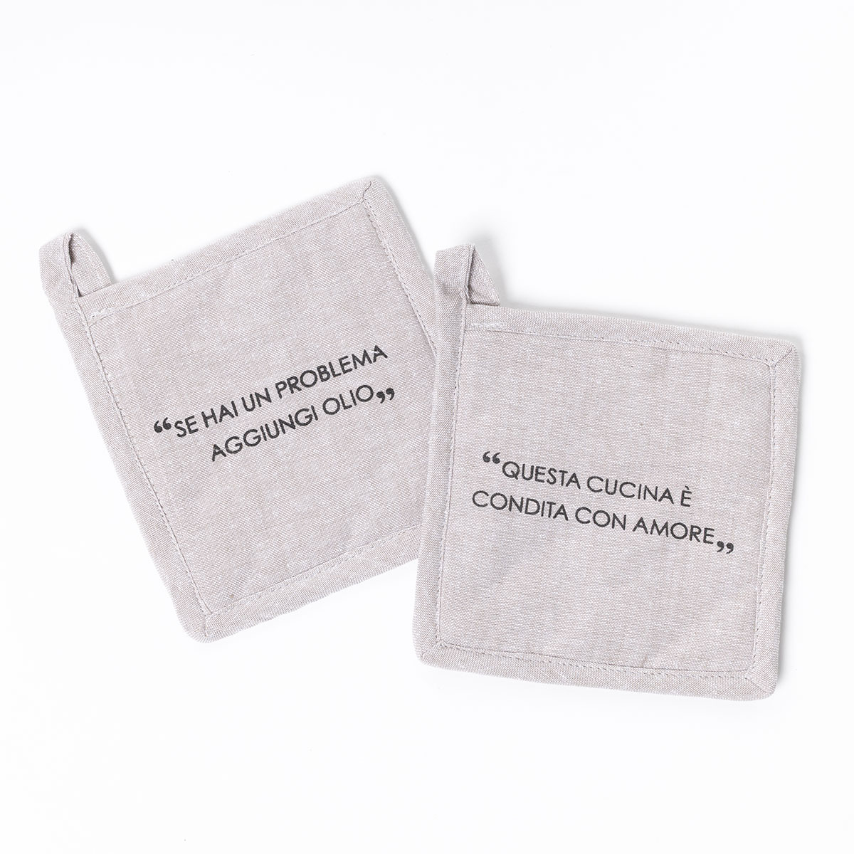 Juego de 2 agarradores con frase taupe de algod&oacute;n