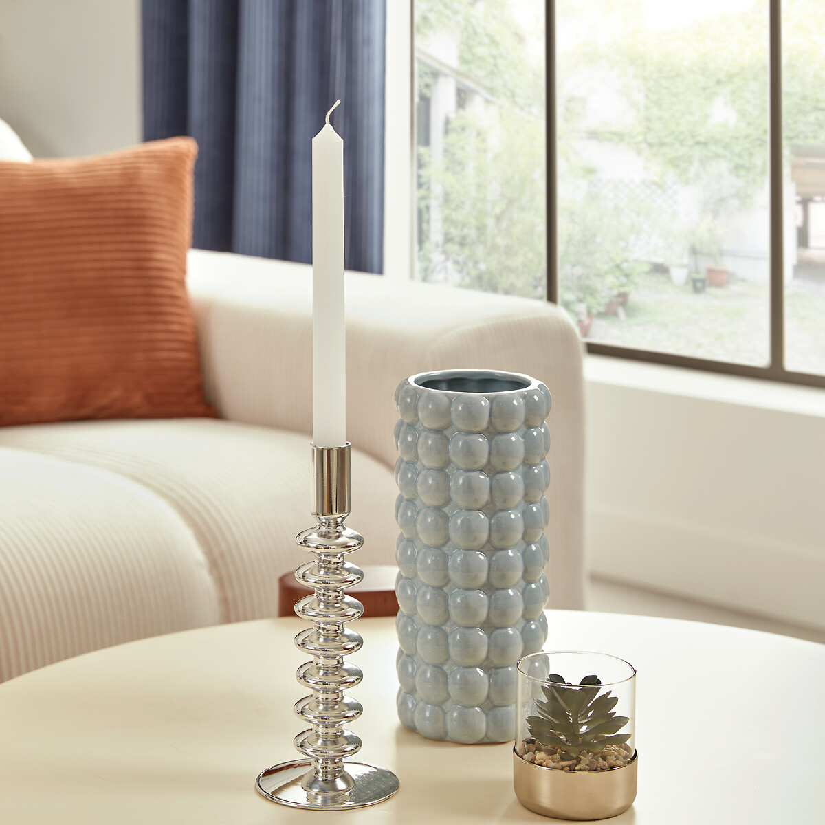 Portavelas SKY plateado de vidrio