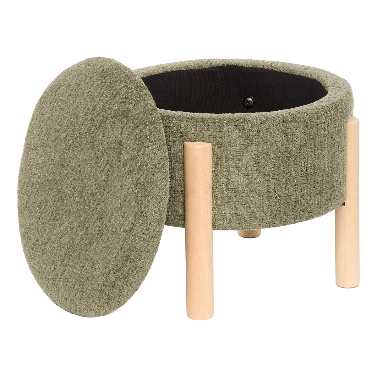 Taburete con almacenaje ELKI chenilla verde caqui