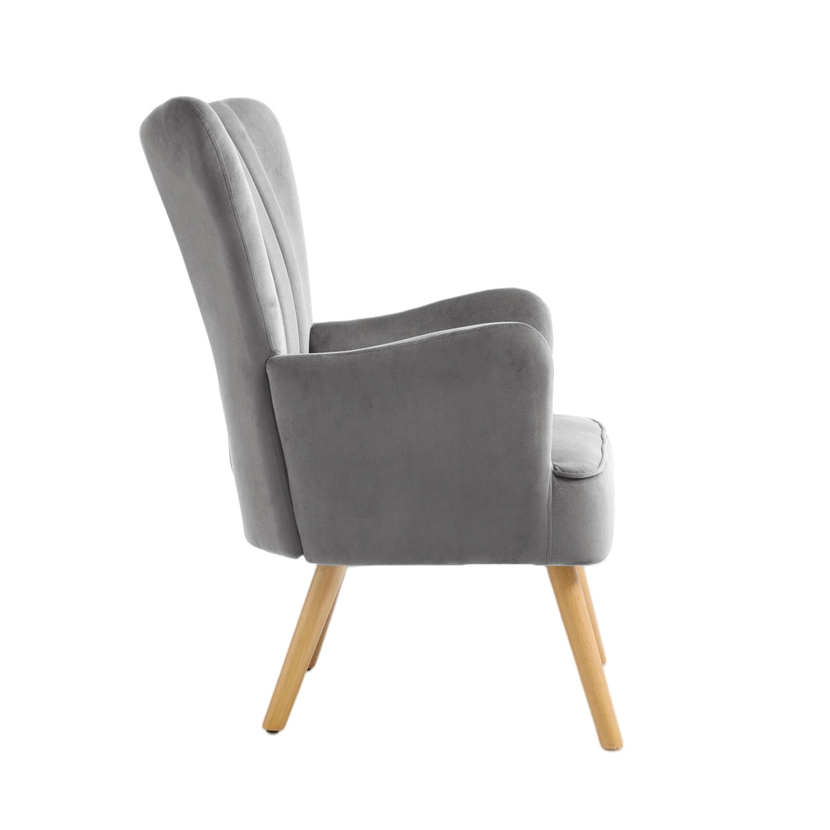 Butaca DIANA gris de terciopelo y madera