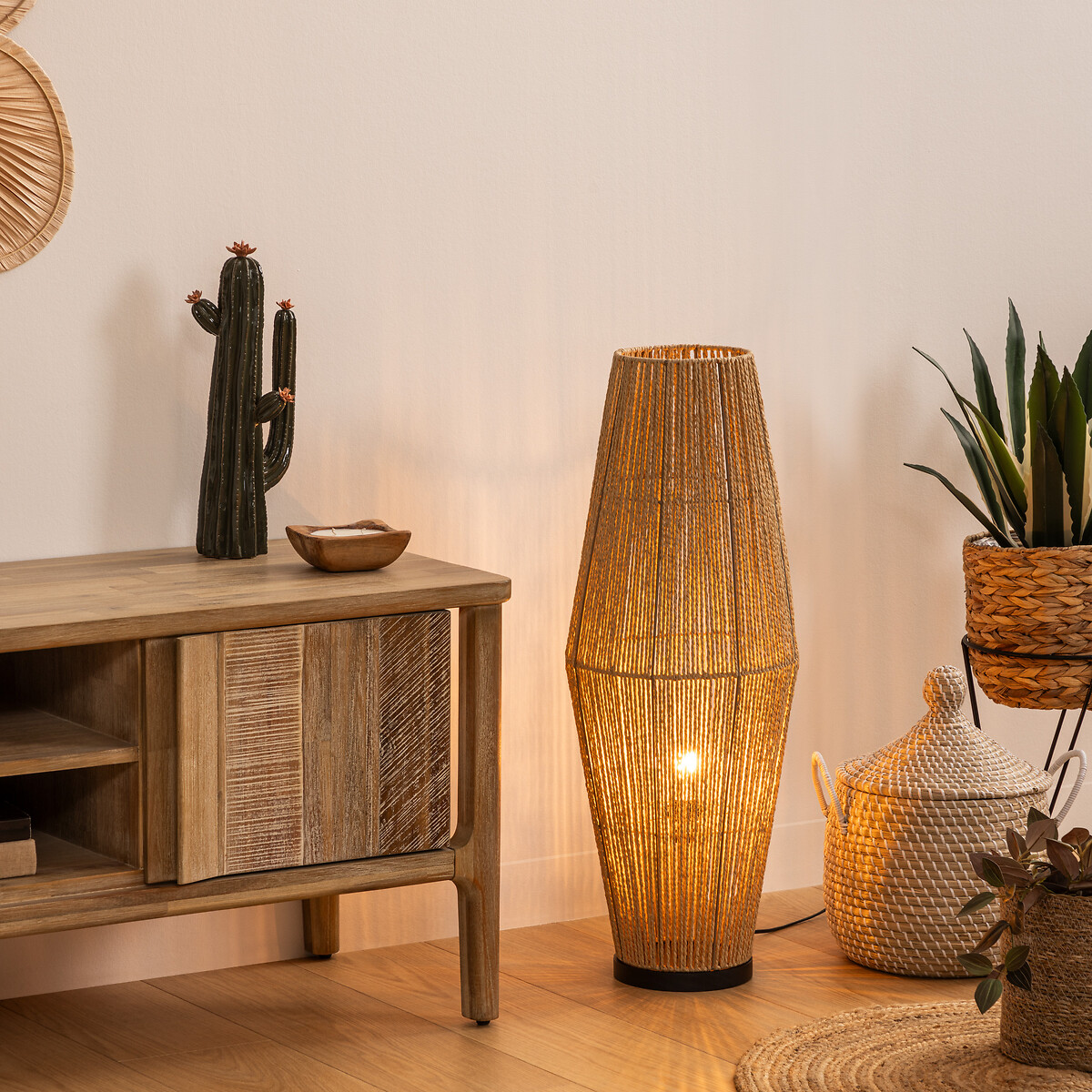 L&aacute;mpara De Pie Aissa Beige De Mdf 83Cm 