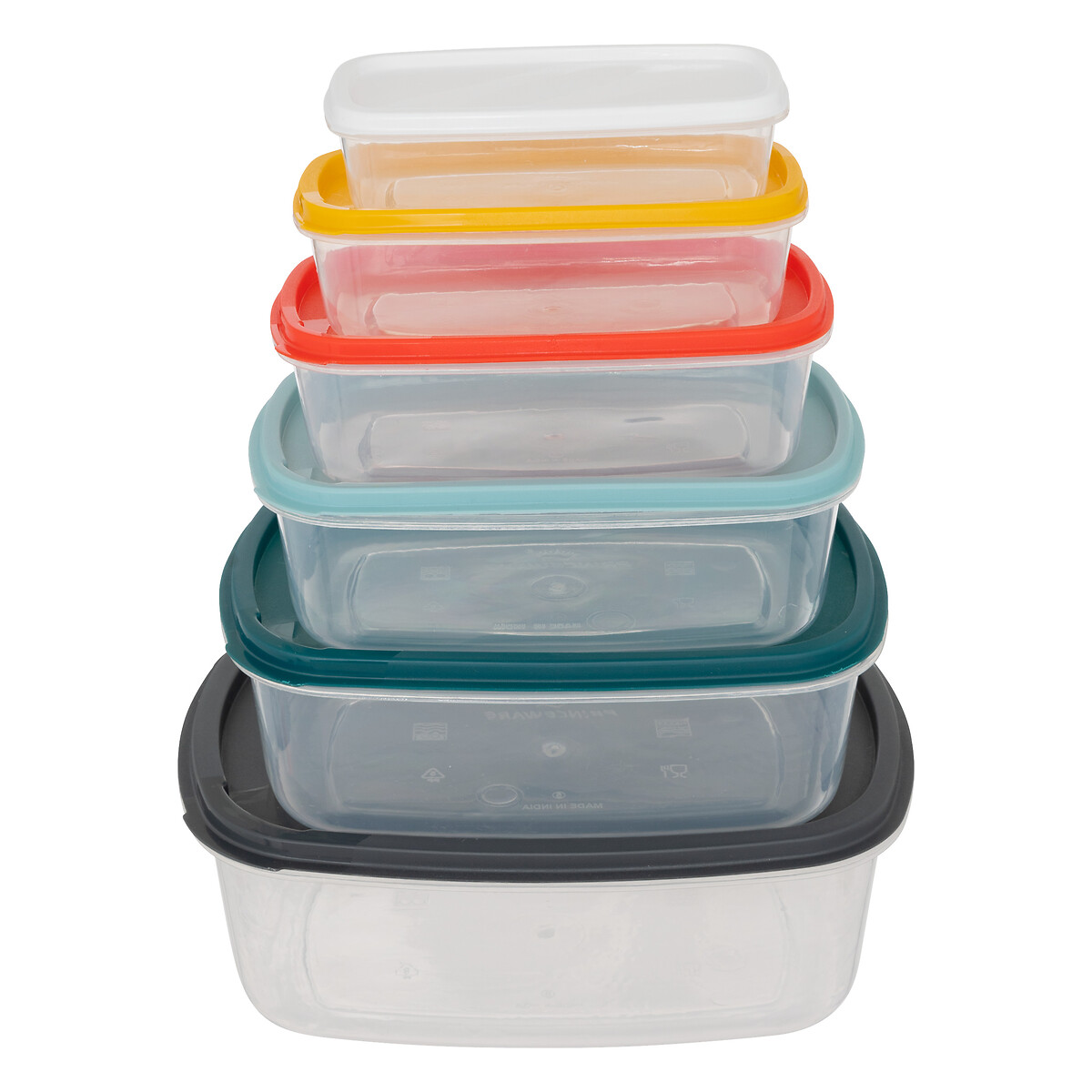 Juego 6 Recipientes Rect C/Tapas Colores