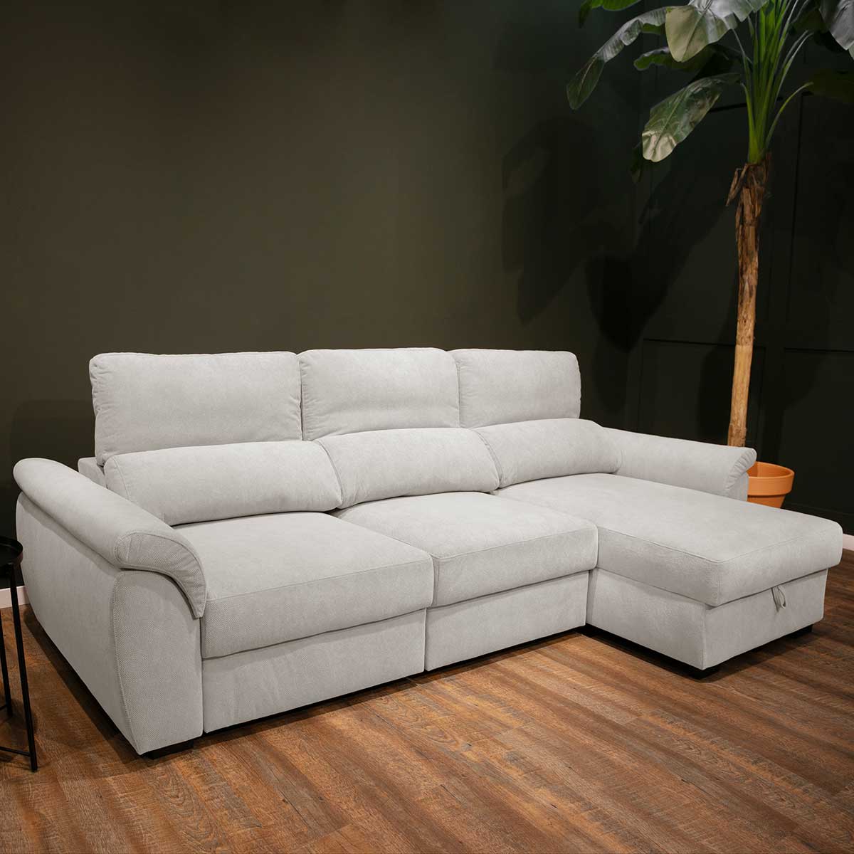 Sofá cama BREMAN gris c/arcón y chaise longue