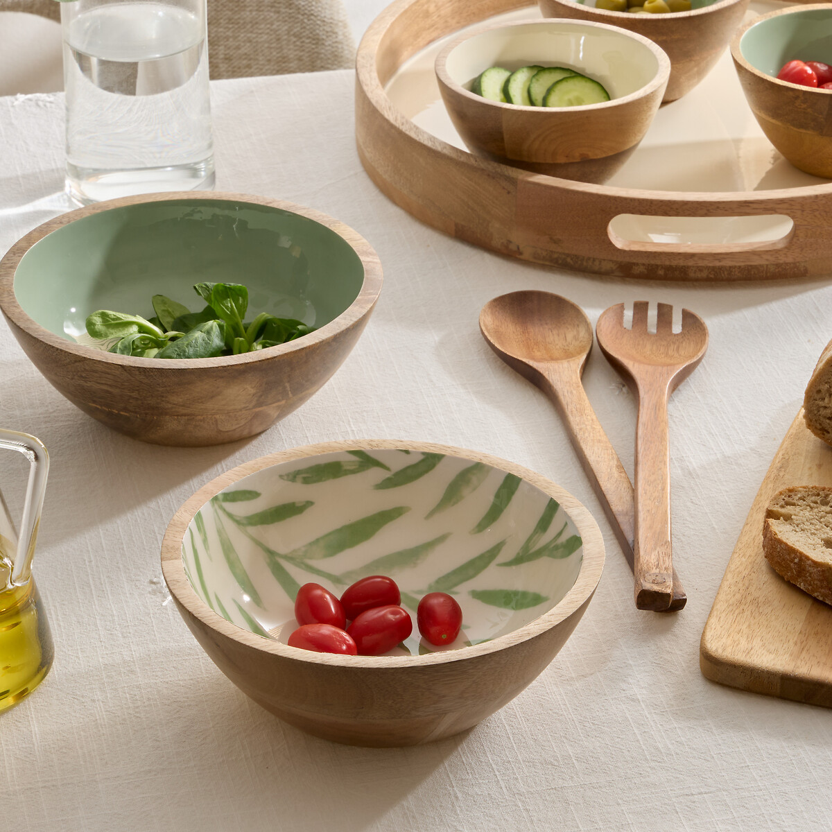 Ensaladera INAYA verde de madera de mango 25cm
