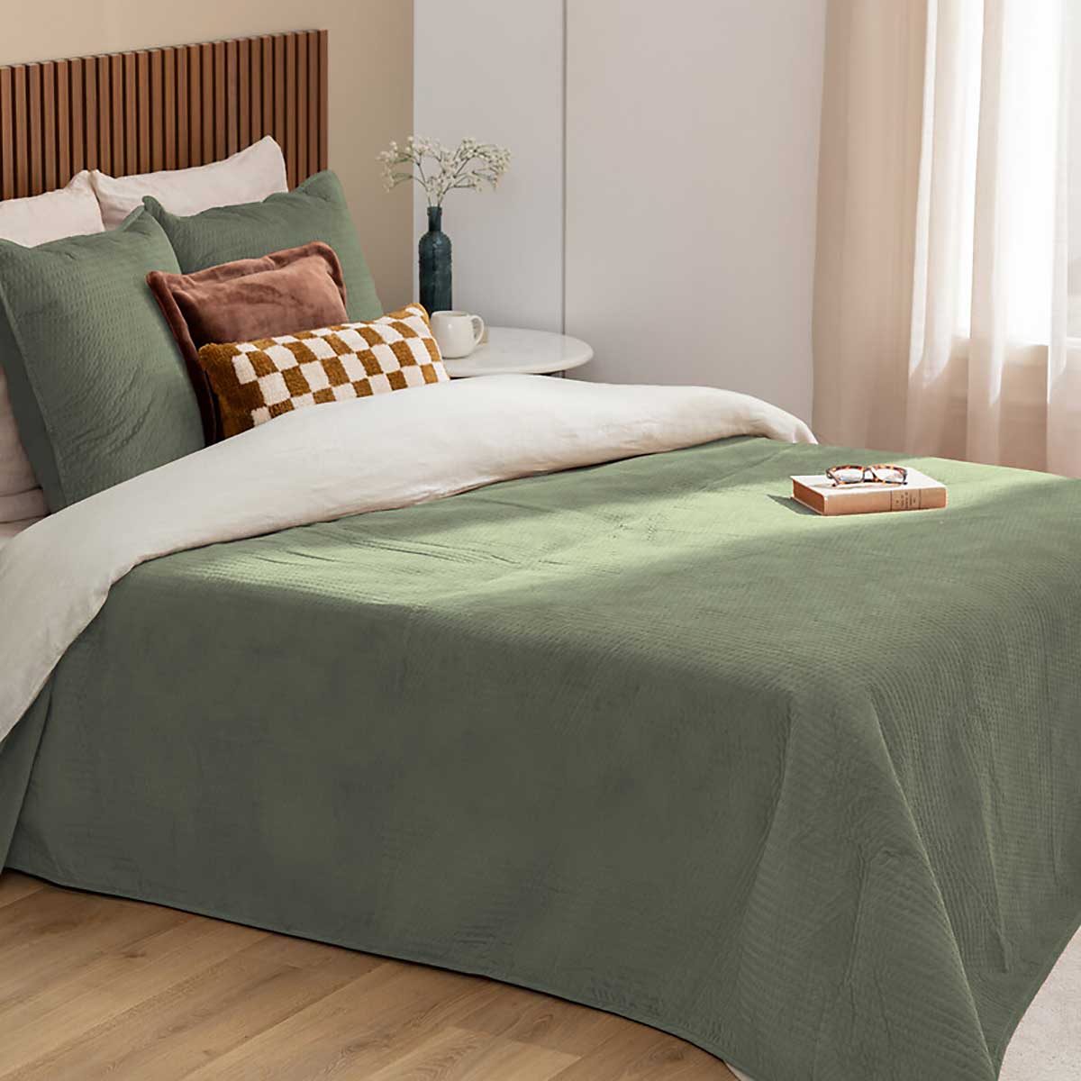 Colcha y 2 fundas de almohada LILOU verde 240x260