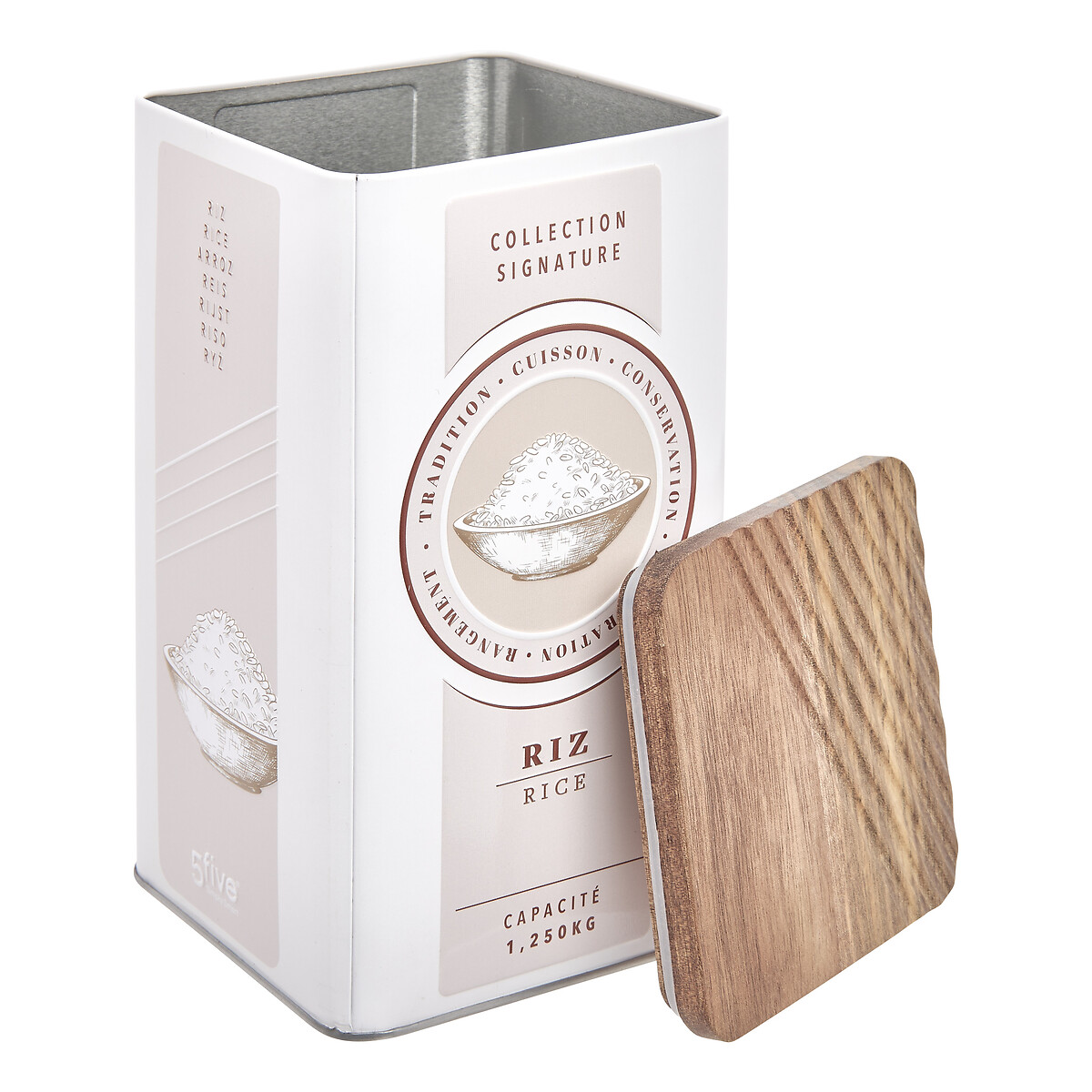 Lata para arroz beige de metal con tapa