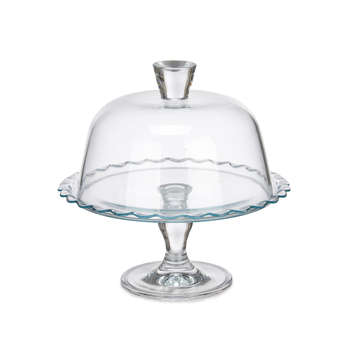 Plato para tarta de vidrio con pie y campana 26cm