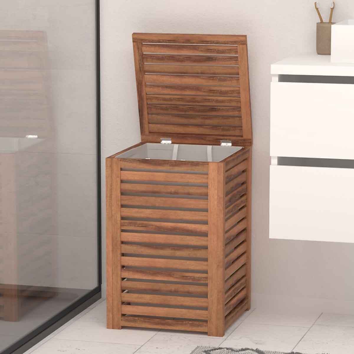 Cesto de ropa wc de madera acacia 65l