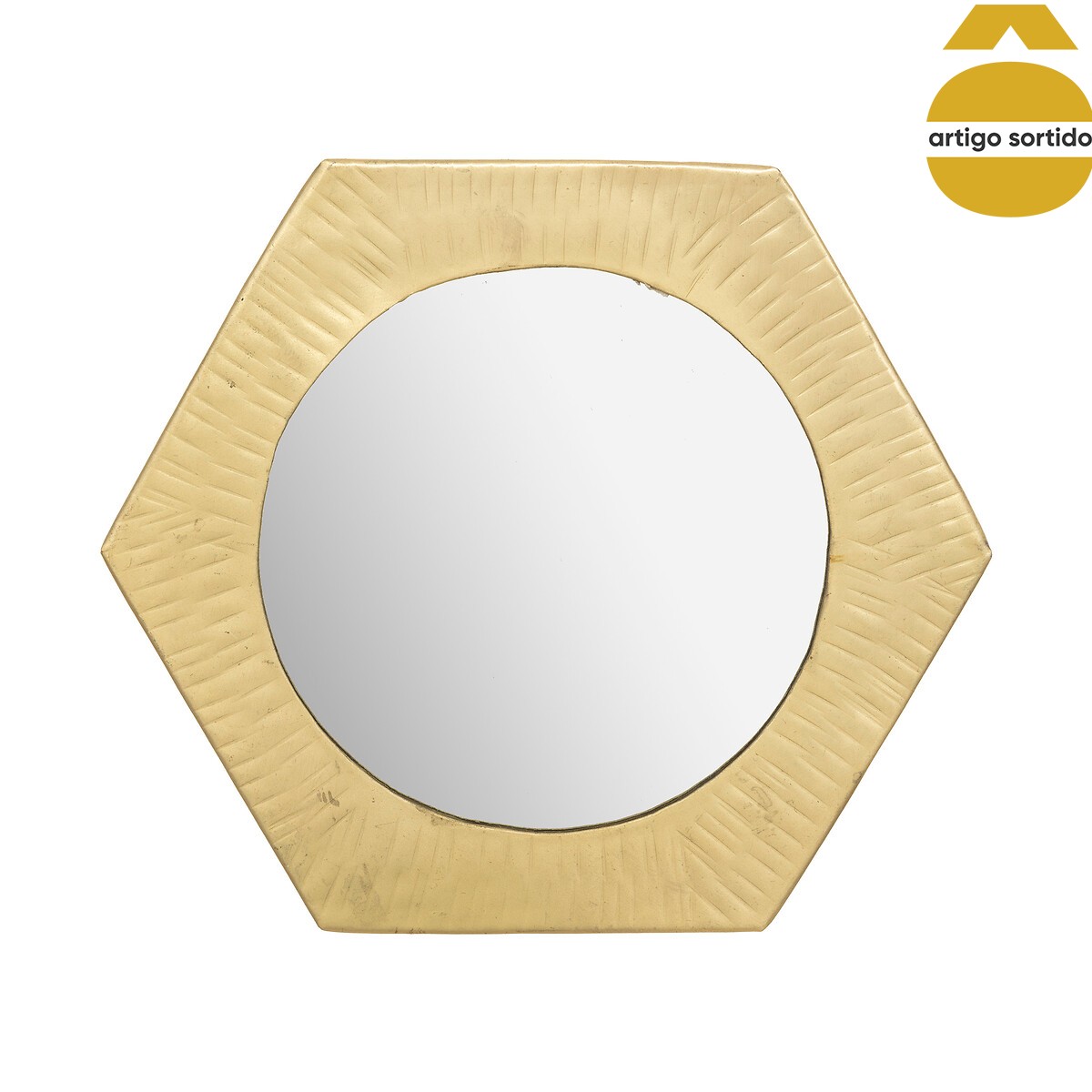 Espelho De Parede Romy Dourado Em Metal Martelado 18cm