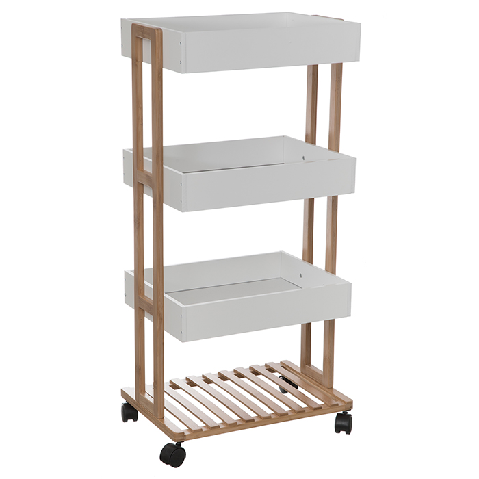 M&oacute;vel WC Branco Natureo Em Bambu E MDF Com Rodas