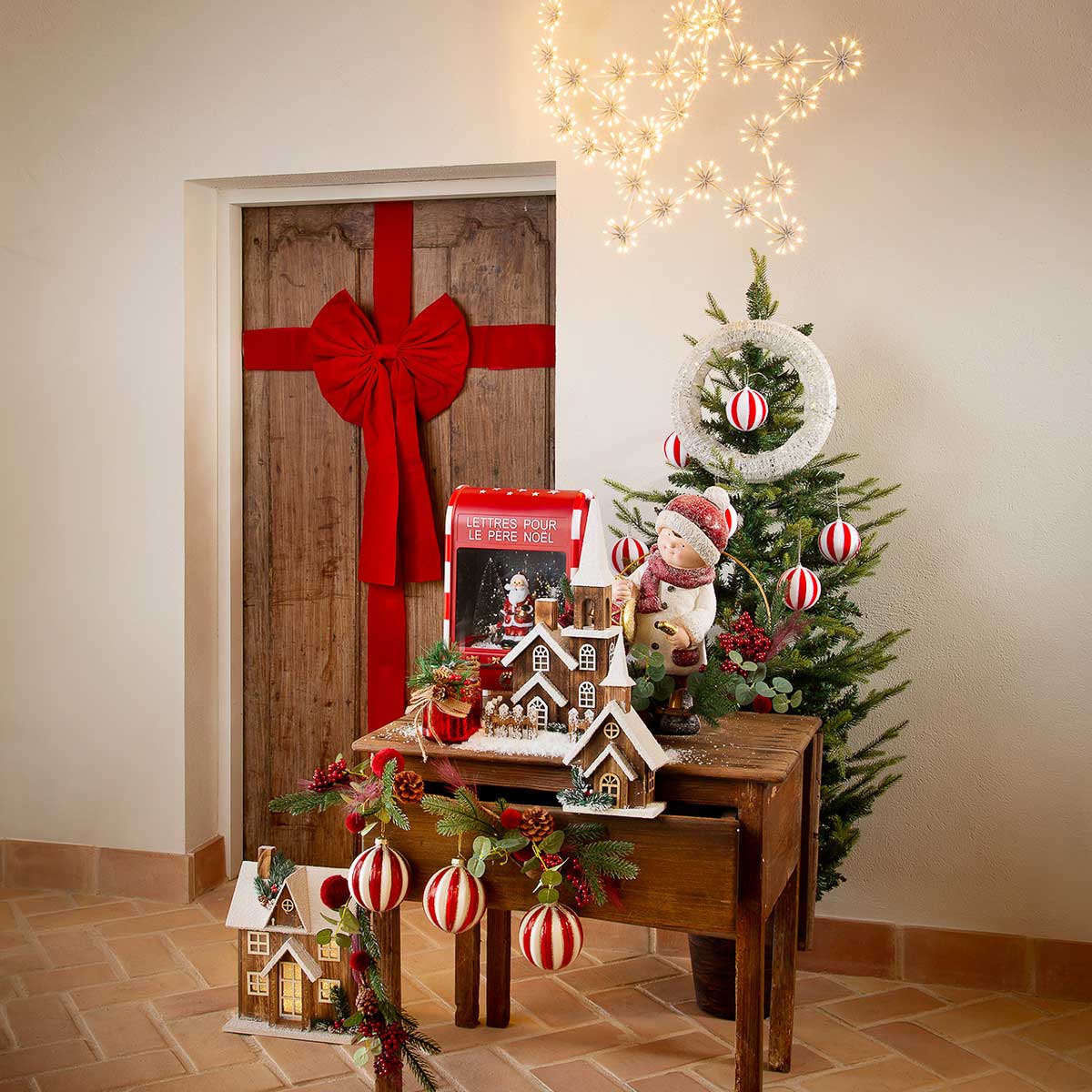 Casita De Madera Con Nieve Y LED
