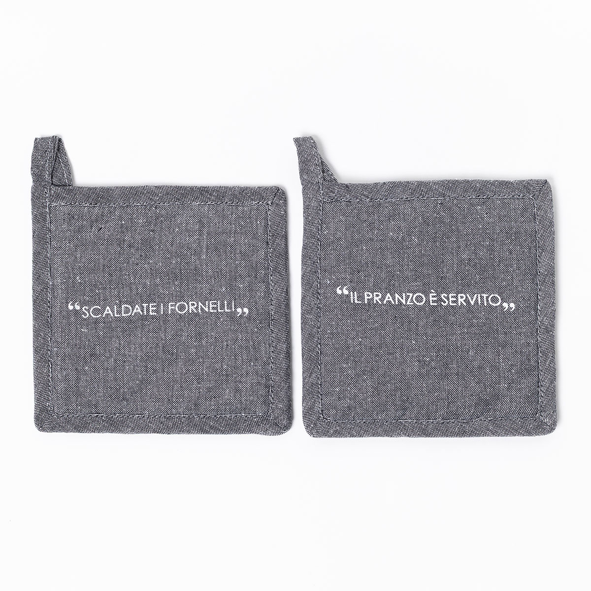 Juego de 2 agarradores con frase gris de algod&oacute;n