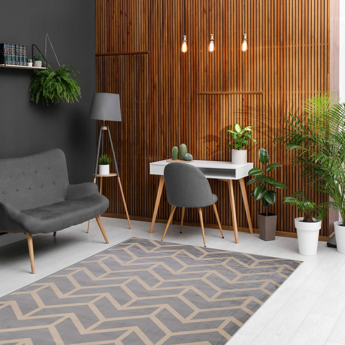 Tapete Lene Cinza E Bege 80x150cm