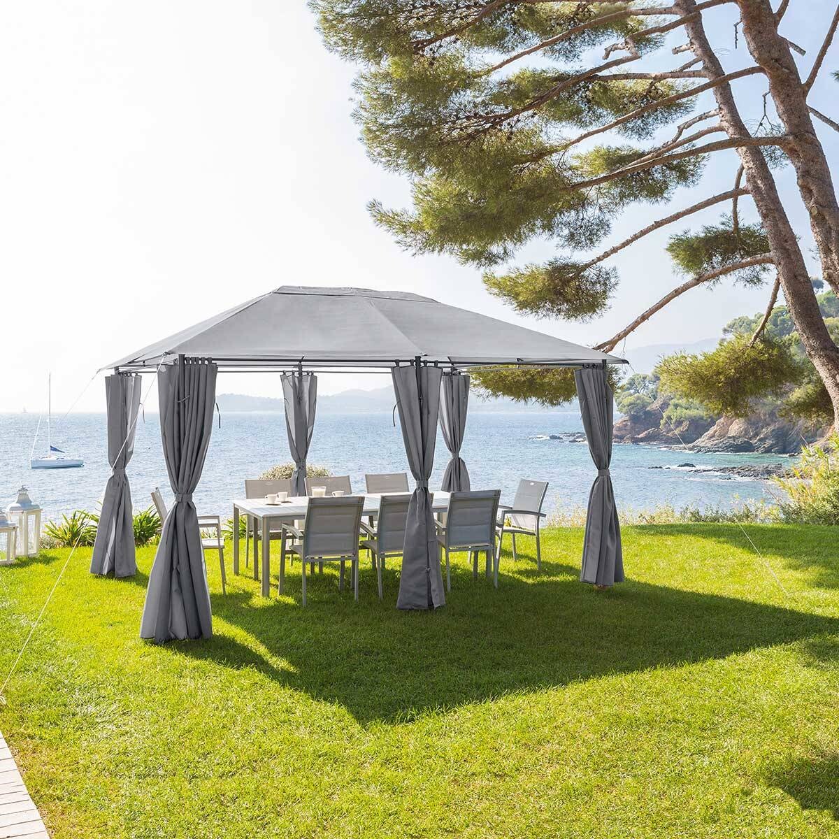 P&eacute;rgula Santorini Cinza Ard&oacute;sia Com Cortinas 3x4M