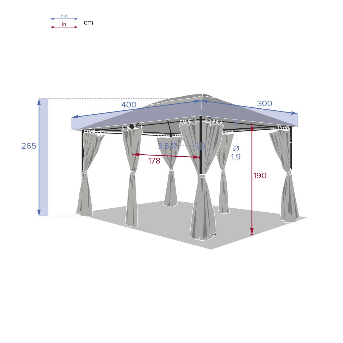 P&eacute;rgola SANTORINI argile/lin con cortinas 3x4m