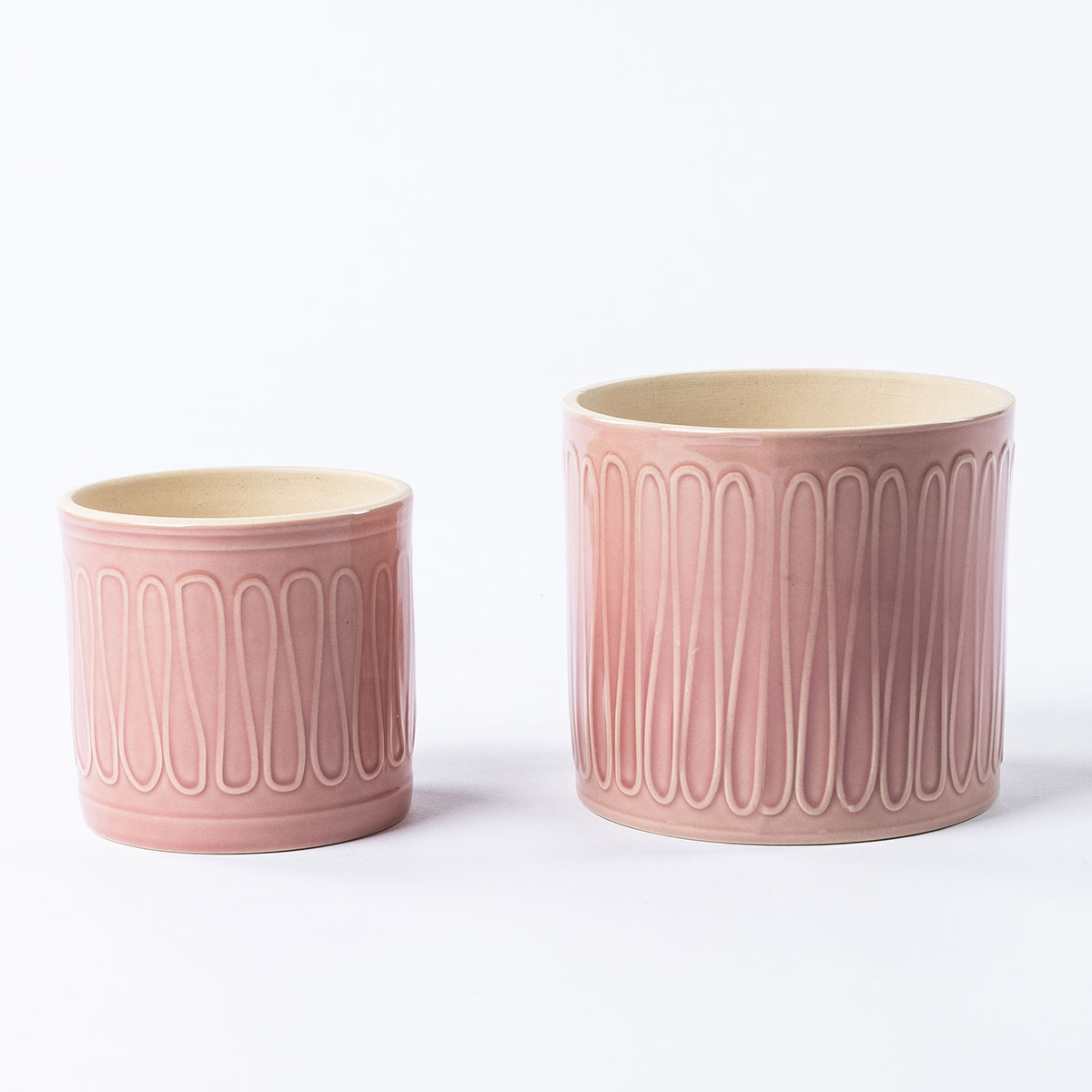 Maceta De Cerámica Rosa De Rayas 14.5cm