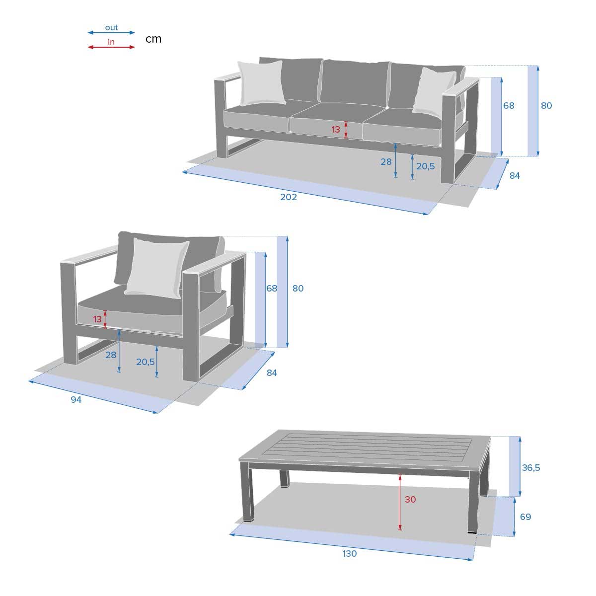 Juego de jardín EMPERIA blanco de madera acacia