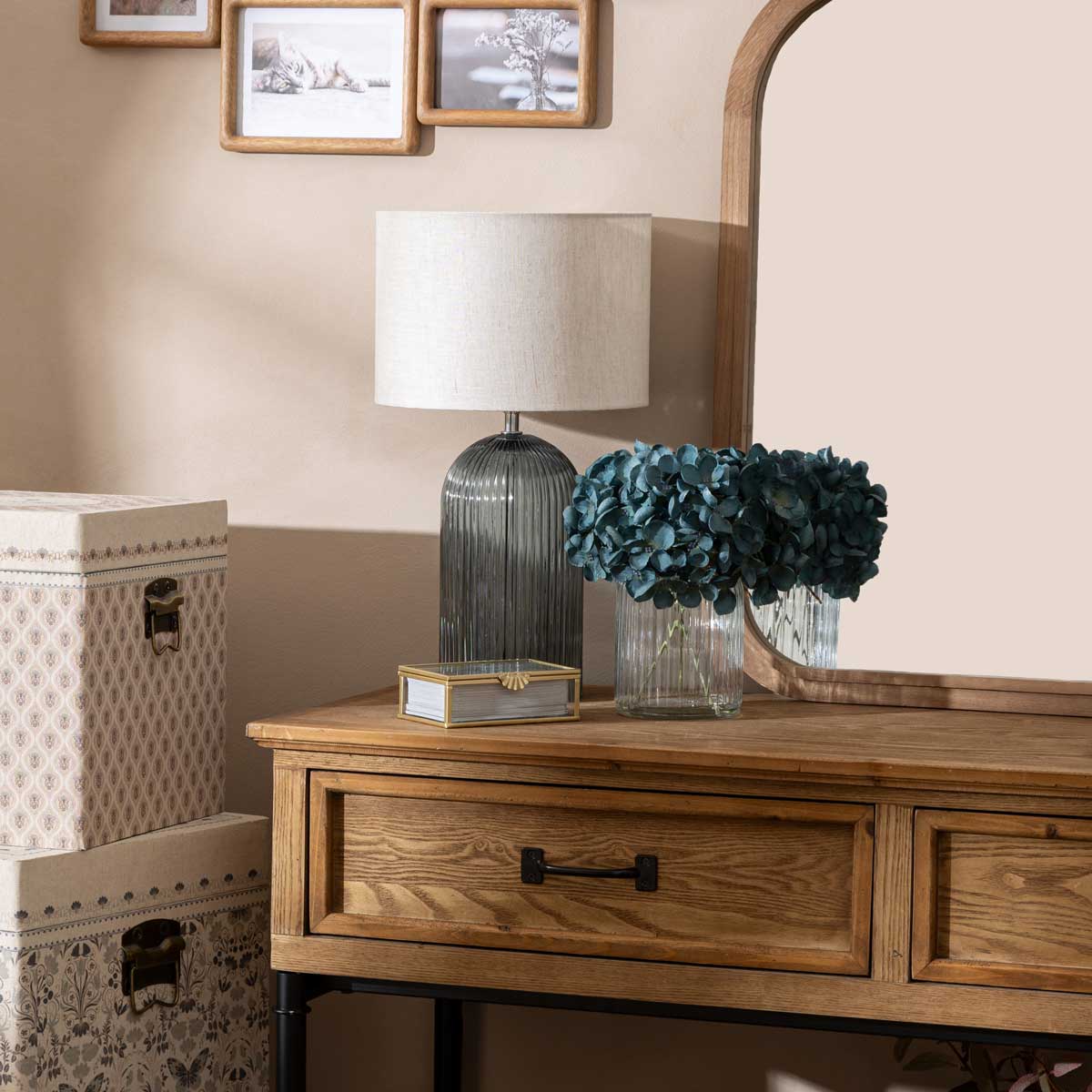 Lámpara De Mesa De Vidrio Azul Mati