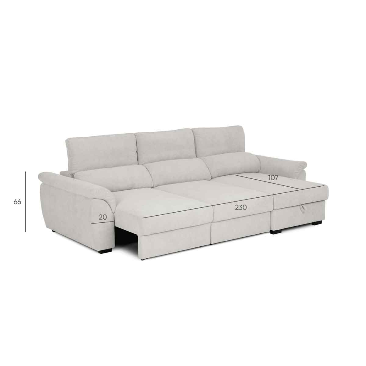 Sofá cama BREMAN gris c/arcón y chaise longue
