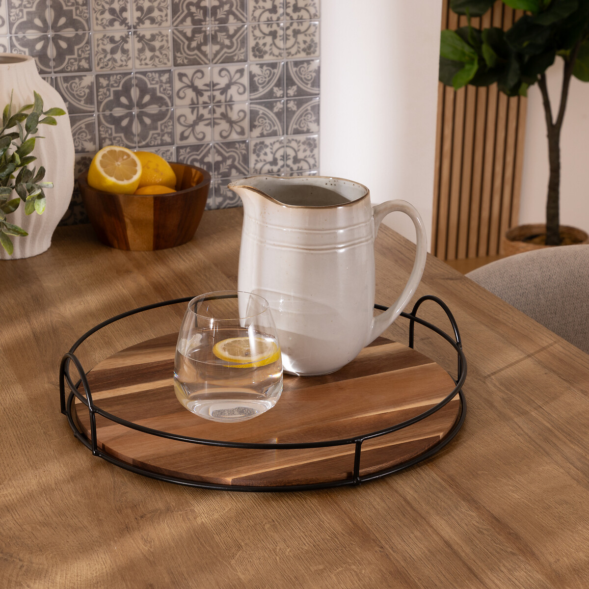 Bandeja redonda MINA natural de bambú 34cm