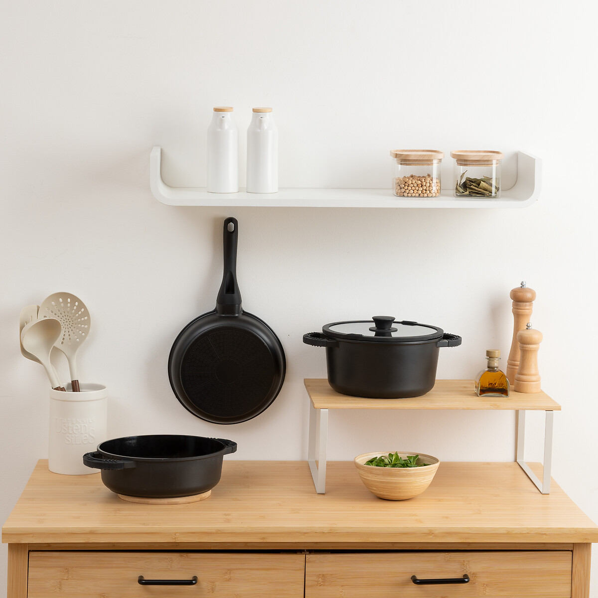 Bater&iacute;a de cocina 3 piezas negro 24cm