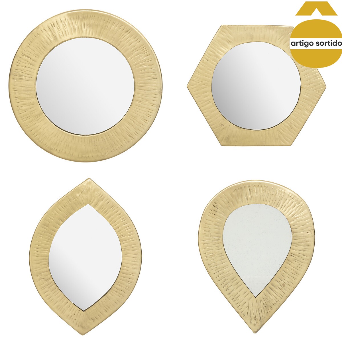Espelho De Parede Romy Dourado Em Metal Martelado 18cm