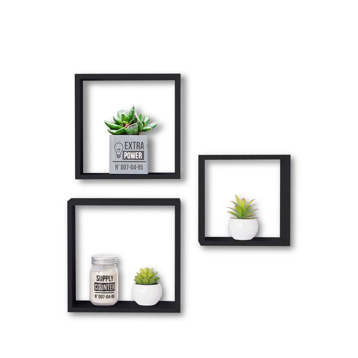 Conjunto de 3 Estantes Cubo Pretas 24/27/30cm