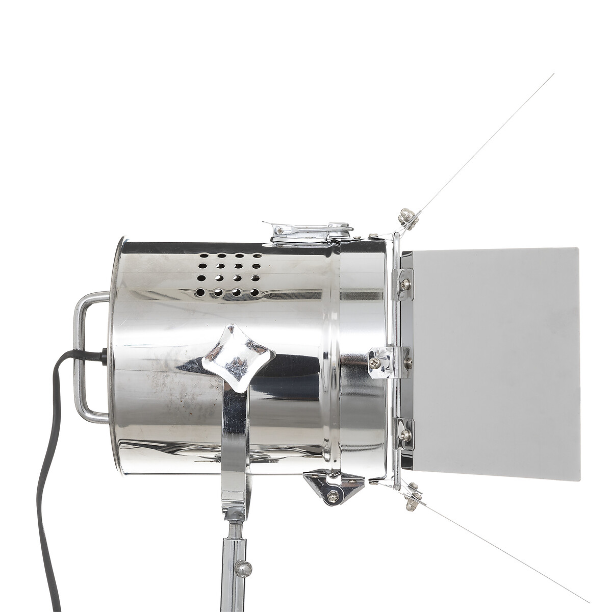 Candeeiro De Ch&atilde;o Trip&eacute; Rio Preto E Prateado Em Metal