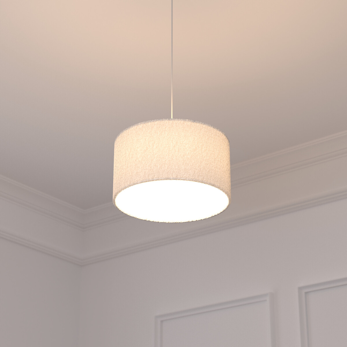 L&aacute;mpara De Techo Tina Con Pantalla De Piel Boucl&eacute;