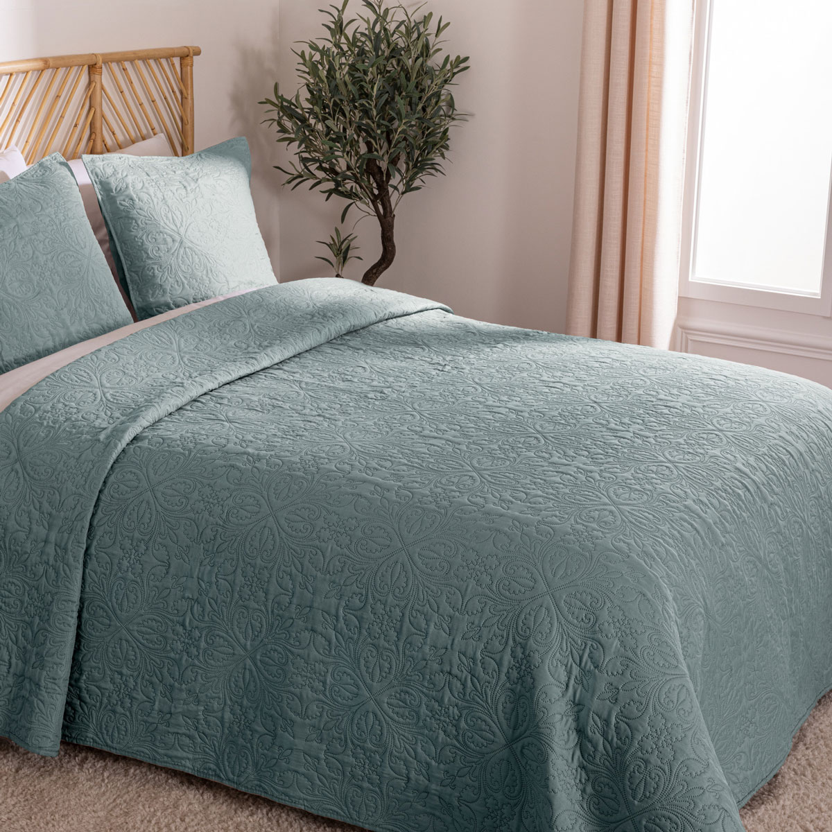 Colcha y 2 fundas ARABESQUE azul 240x26cm