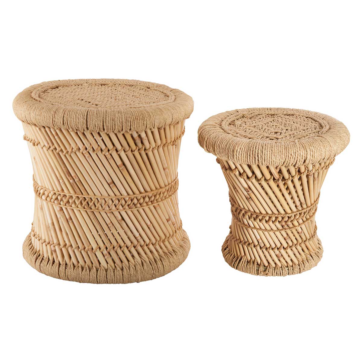 Taburete beige de bamb&uacute; y cuerda 38cm