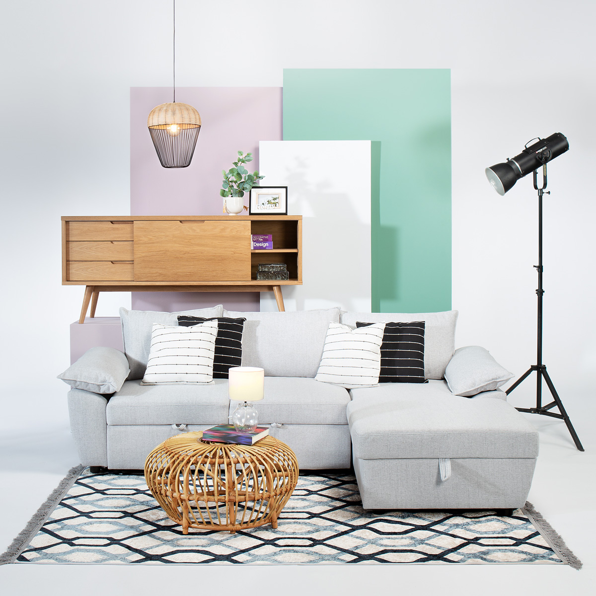 Sof&aacute; cama con chaise longue COLMAR gris