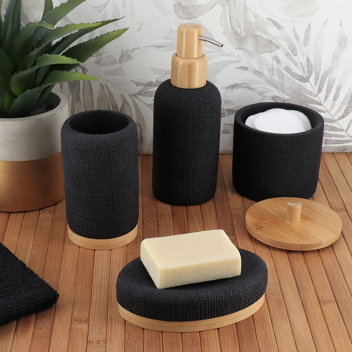 Bote para algodones con efecto malla negro