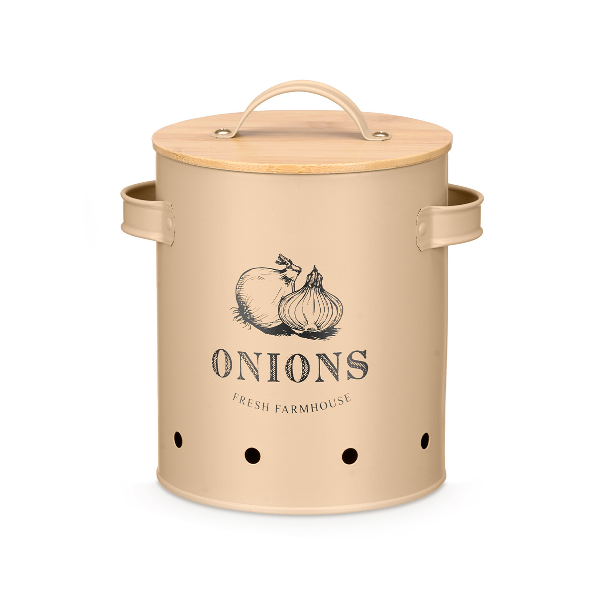 Bote para cebollas beige de metal