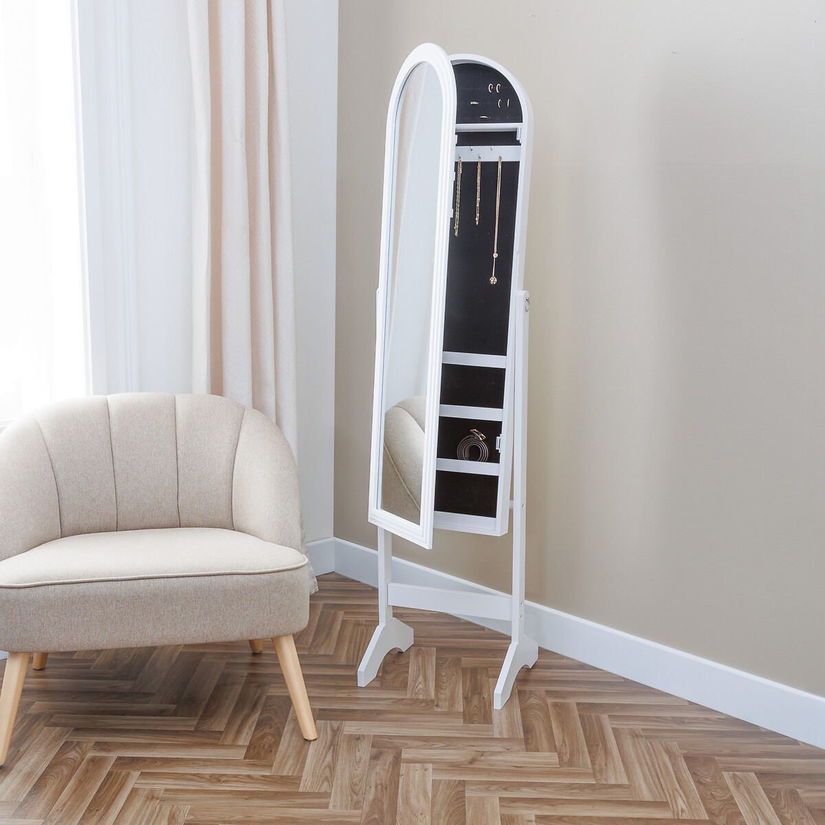 Espejo de pie con joyero LEXY blanco