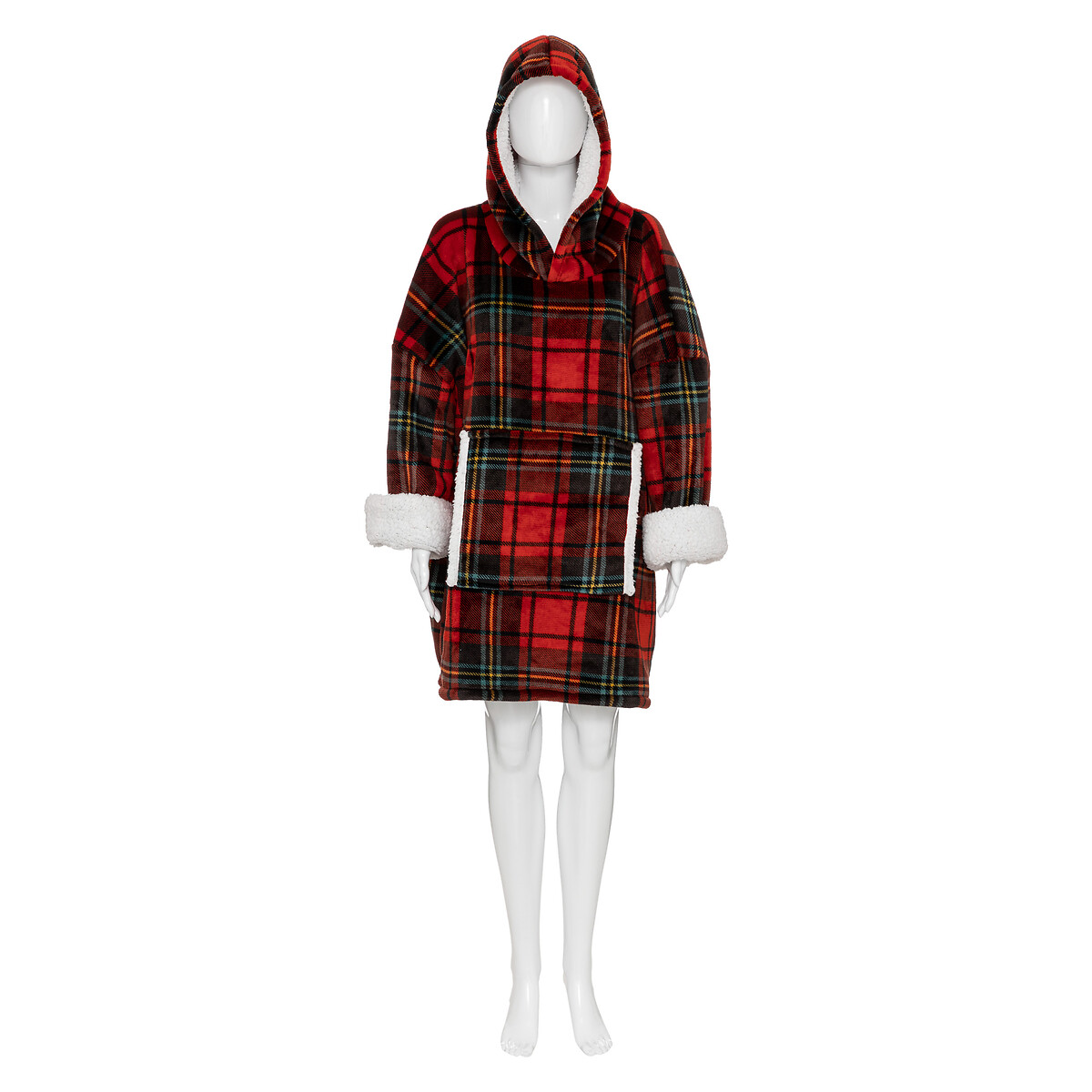 Manta Camisola Com Capuz Tartan Vermelho