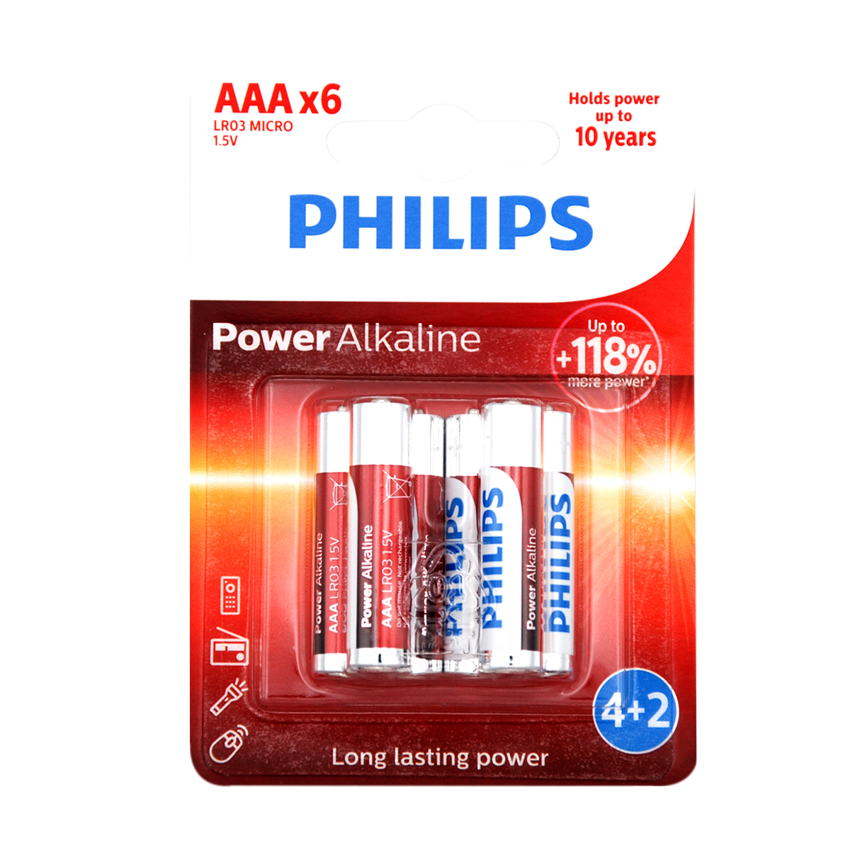Juego de 6 pilas alcalinas PHILIPS power life 