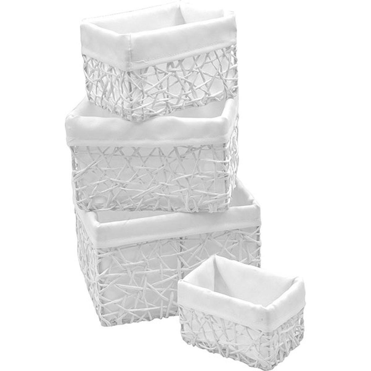 Cesta de ba&ntilde;o blanca forrada con tejido 11x15cm