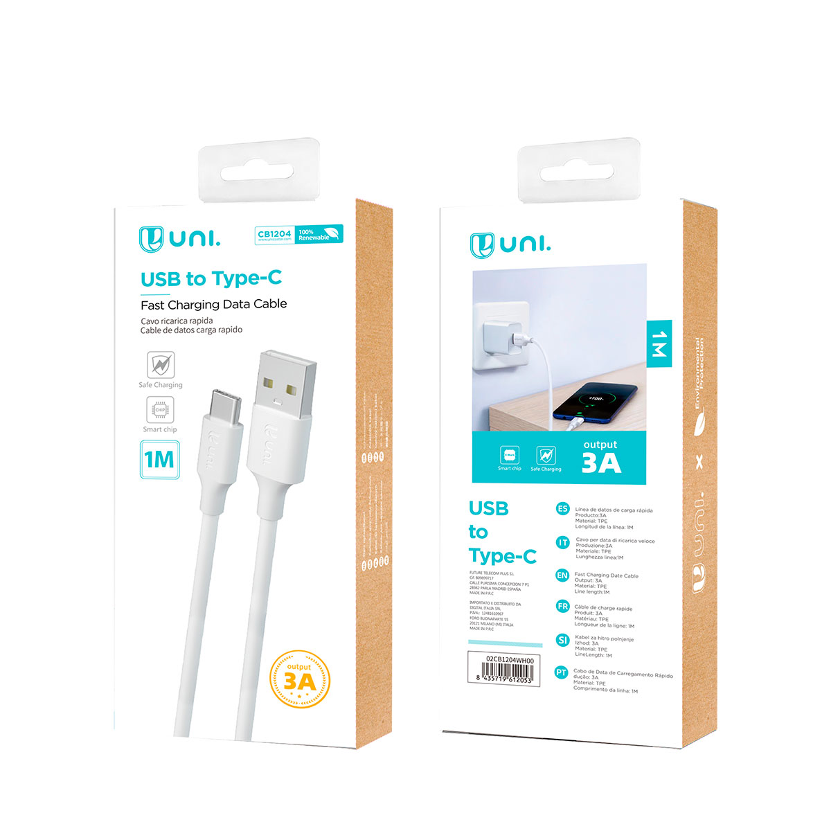 Cable USB Tipo C 1M Blanco
