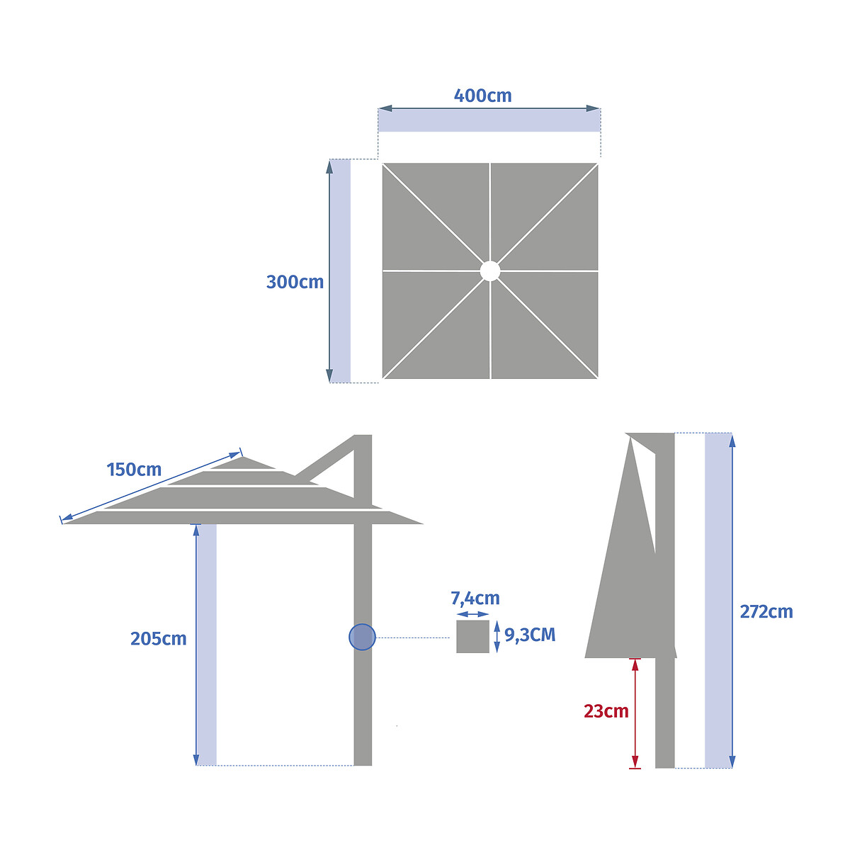 Parasol MELHIA color lino 4x3m
