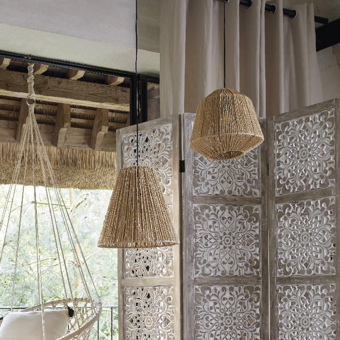 Candeeiro De Teto Etnic Giada Cone Em Corda