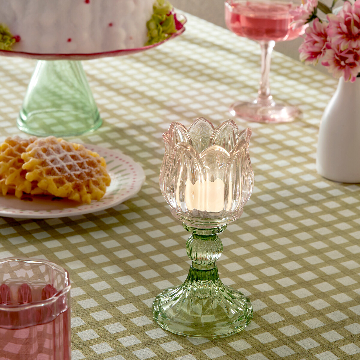 Candelabro FLEUR DE ROSE de vidrio 15cm